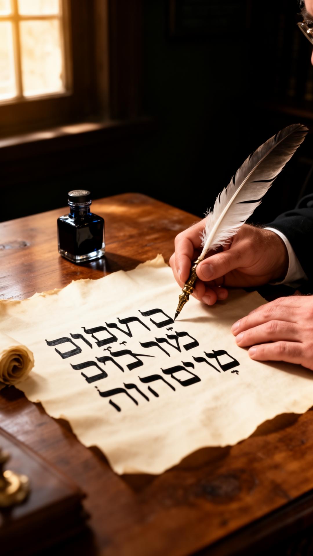 Sofer écrivant un parchemin à la main